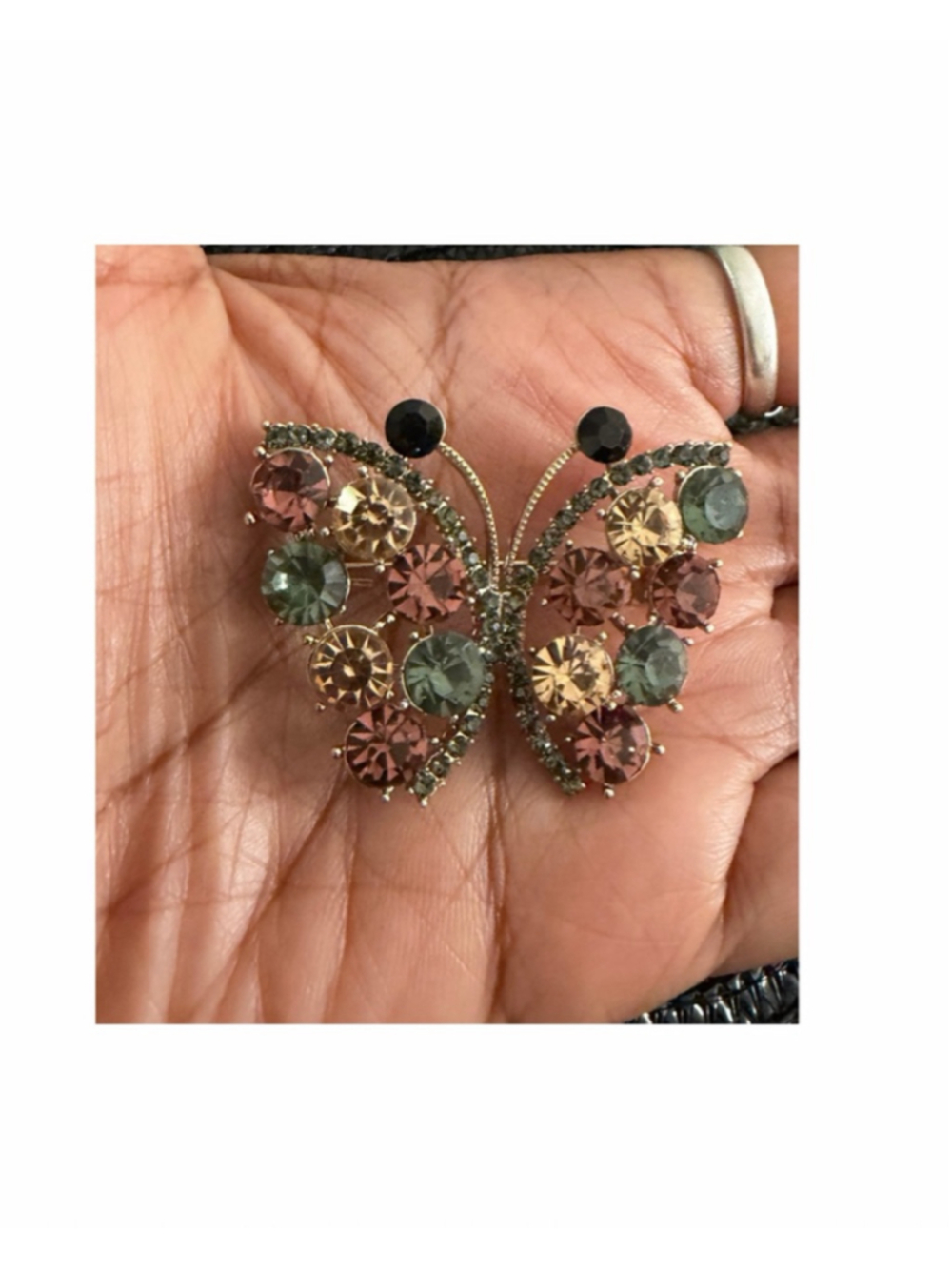 Gold Multicolor Butterfly Brooch One Size - Picture 2 of 4